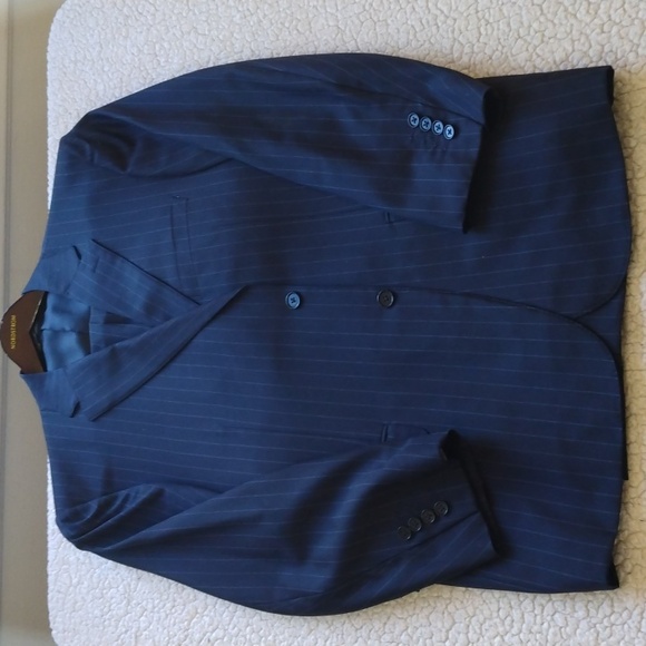 Canali Navy Blue Pinstripe Wool Suit 46R US = 56R EU (Made in Italy) - Picture 2 of 12